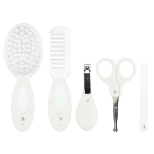Kit cuidados P/ o bebê 5 peças: tesoura, cortador, lixa de unha, pente e escova unissex Pimpolho
