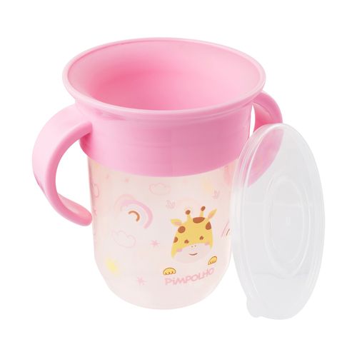 Copo de treinamento 360° c/alça e tampa 240ml girafa fem Pimpolho