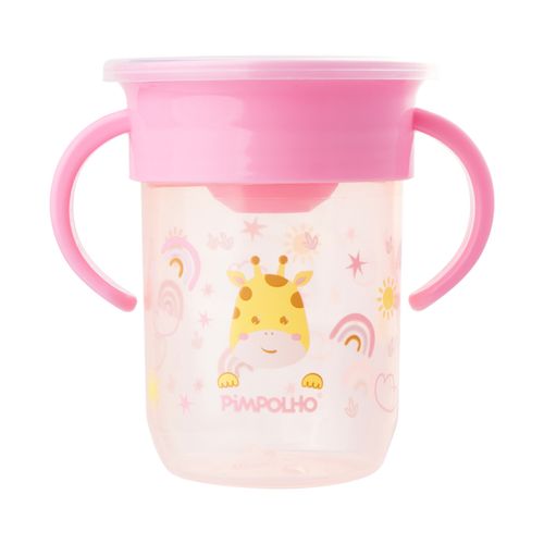Copo de treinamento 360° c/alça e tampa 240ml girafa fem Pimpolho