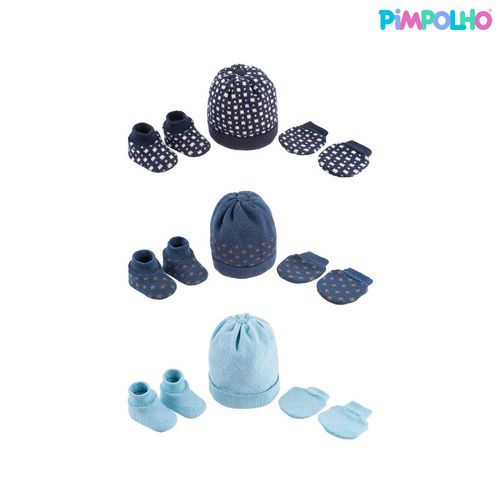 Kit gorro luva e sapato RN masculino Pimpolho
