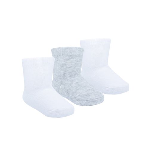 Kit meia lisa 3 prs/tag cano alto RN branca/cinza unissex Pimpolho