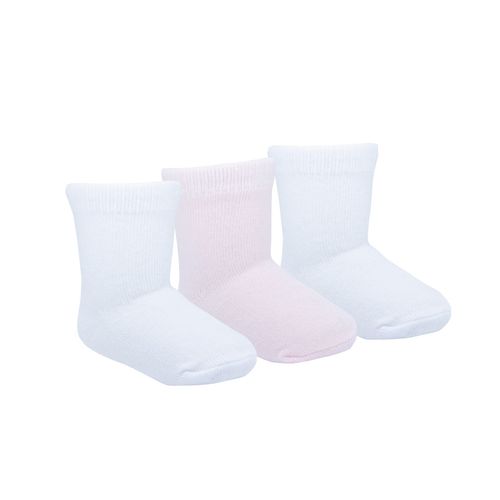Kit meia lisa 3 prs/tag cano alto 00-15 branca/rosa feminina Pimpolho