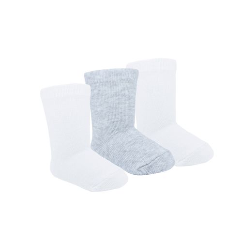 Kit meia lisa 3 prs/tag cano alto 00-15 branca/cinza unissex Pimpolho