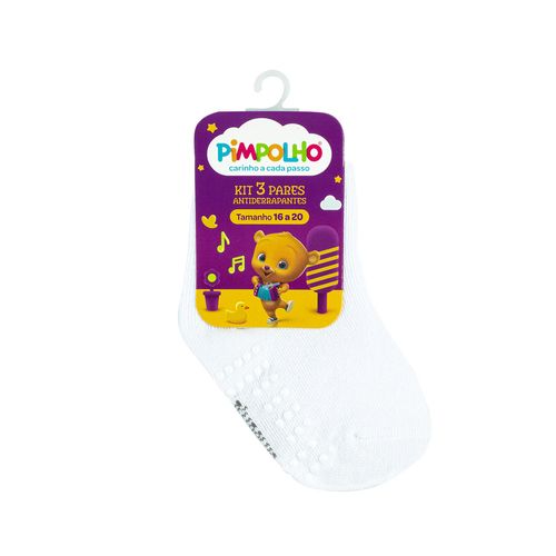 Kit meia lisa 3 prs/tag cano alto 16-20 branca/cinza unissex Pimpolho
