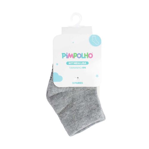 Kit meia lisa 3 prs/tag cano alto RN unissex Pimpolho